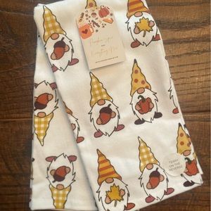 Fall Gnome Kitchen Towels Set Of 2, Gnomes Holding Fall Leaves Acorns & Pumpkins